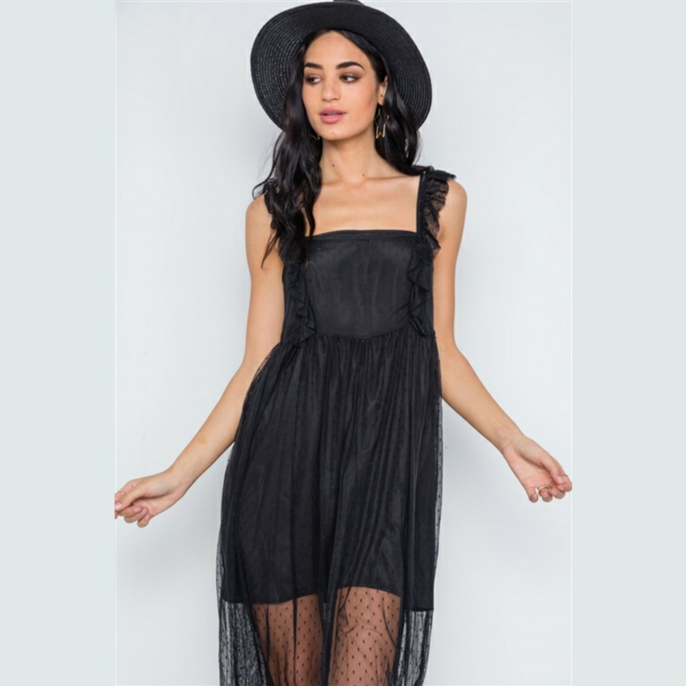 NWT RE:NAMED black lace overlay dress